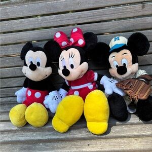 Disney Mickey and Minnie Mouse Plush Trio - Red, Yellow, Black.